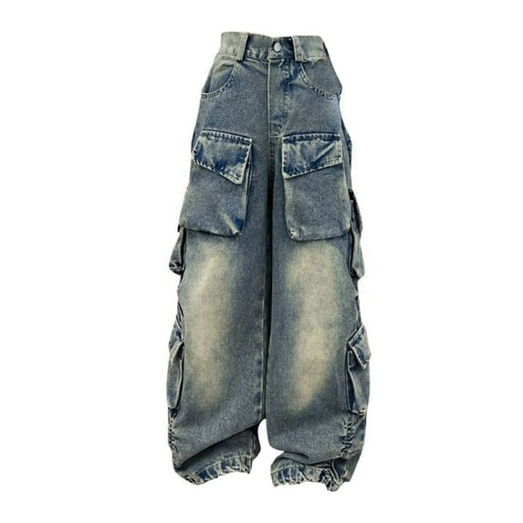EnJoCho Loose Waist Girls' Jeans Trendy Girls' Wide-Leg Denim Pants Kids Girls Ripped Distressed Washed Baggy Wide Leg Casual Jeans Size 5-16 Years Casual Girls' Denim Pants