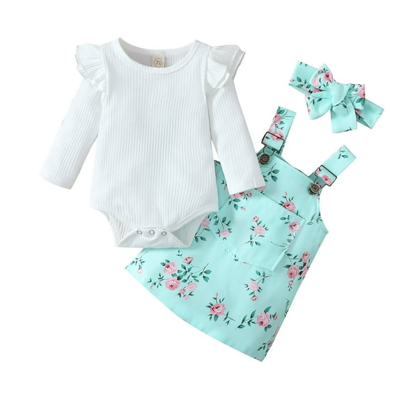 EnJoCho Matching Baby Girls Clothes Girls Long Sleeve Ribbed Romper Bodysuits Floral Prints Suspenders Skirt Headbands Outfits Little Girl Cute Trendy Clothing Set 3-6 Months