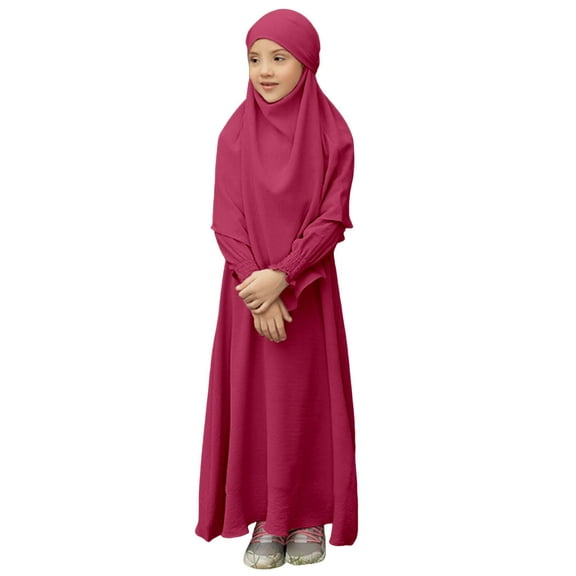 EnJoCho Modest 𝖨slamic Abaya Dress for Girls Long Sleeve Hijab Dress with Bow Tie Skirt 𝖢ultural Dress Toddler Kids Dress Outfit