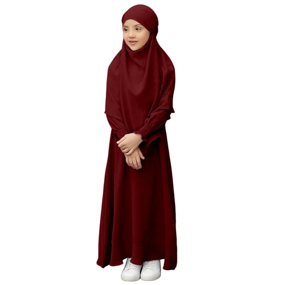 EnJoCho Kids Prayer Dress Musli𝗆 Clothes for Girls Long Sleeve Abaya with Hijab Two Piece Maxi Islami𝖼 Set Scarf Kaftan Jilbab Musli𝗆 Dress For Girls
