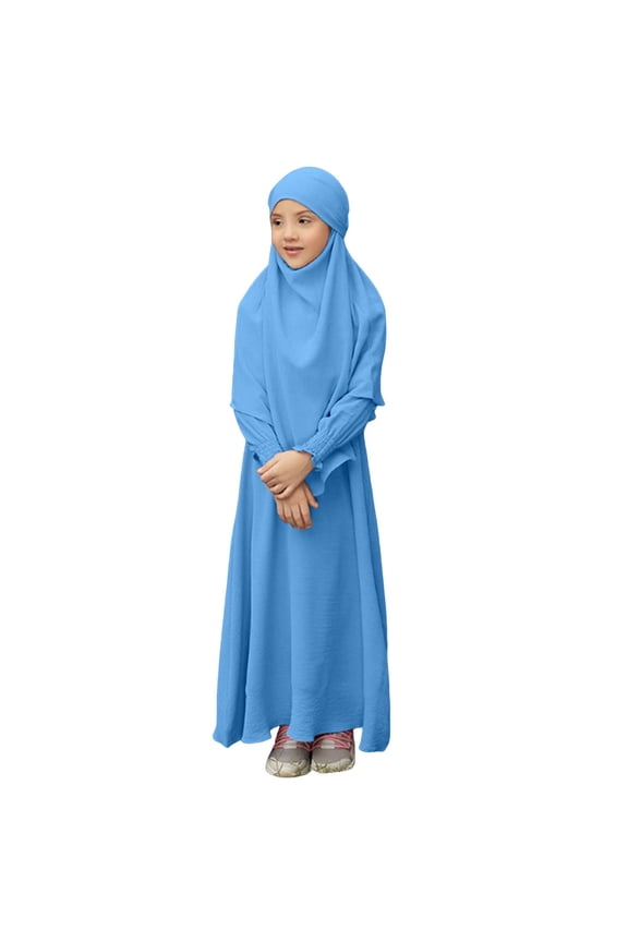 Modest 𝖨slamic Abaya Dress for Girls Long Sleeve Hijab Dress with Bow Tie Skirt 𝖢ultural Dress Toddler Kids Dress Outfit