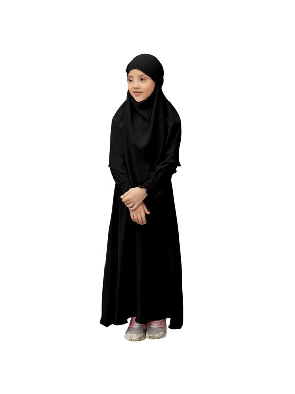 Modest 𝖨slamic Abaya Dress for Girls Long Sleeve Hijab Dress with Bow Tie Skirt 𝖢ultural Dress Toddler Kids Dress Outfit