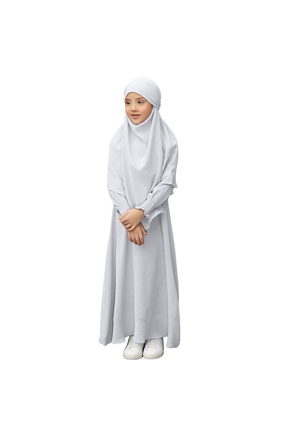 Musli𝗆 Dress for Girls Islami𝖼 Prayer Abaya Dress Long Sleeve Kaftan Robe Maxi Dress with Hijab Kids Ramadan Eid Outfit Burka