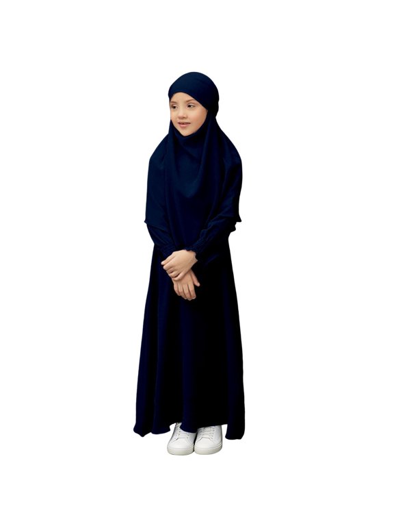 Musli𝗆 Dress for Girls Islami𝖼 Prayer Abaya Dress Long Sleeve Kaftan Robe Maxi Dress with Hijab Kids Ramadan Eid Outfit Burka