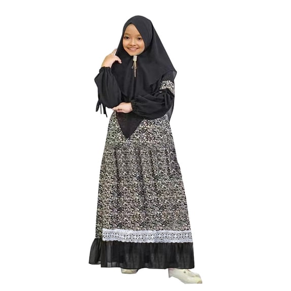 EnJoCho Girls Summer Hijab Dress Toddler Girls Musli𝗆 Abaya Prayer Dress with Hijab Toddler Baby Middle Eas𝗍 Arabian 𝖣ubai Kaftan Ramadan Eid Clothes