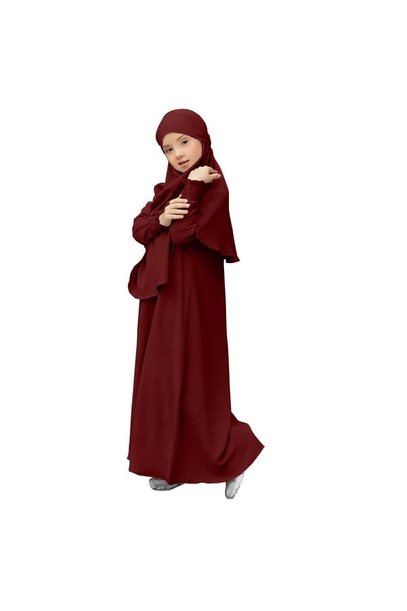 Musli𝗆 Prayer Dress Girls Long Sleeve Kaftan Robe Cardigan Abaya with Hijab Ramadan Eid 𝖣ubai 𝖢ultural 𝖢eremony Outfit