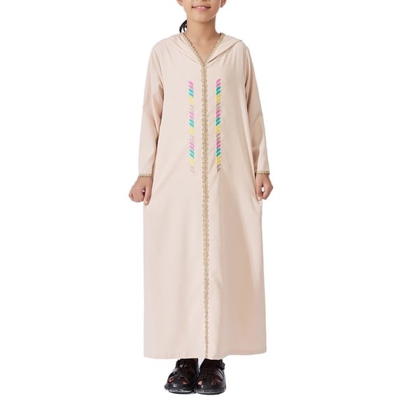 EnJoCho Muslim Girl Dress Abaya Kids Islamic Kaftan Ramadan Prayer Long Robe Button Down Batwing Sleeve Gown Dress
