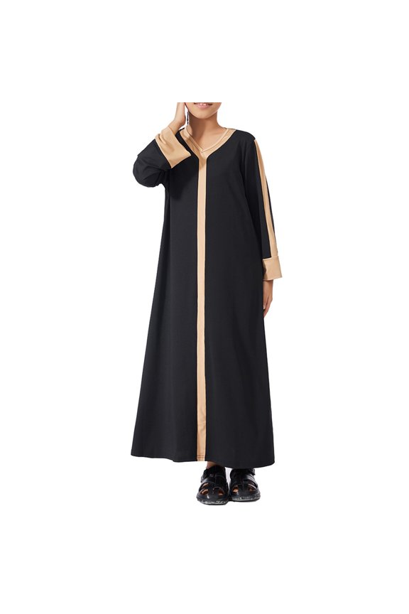 Muslim Girl Dress Abaya Kids Islamic Kaftan Ramadan Prayer Long Robe Button Down Batwing Sleeve Gown Dress