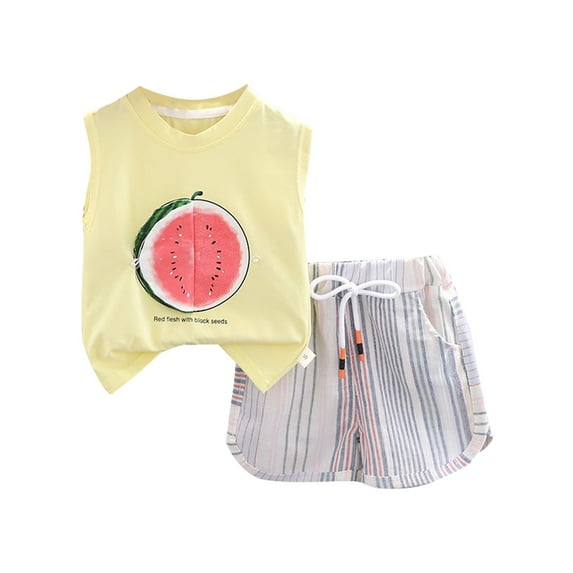 EnJoCho Neutral Baby Boy Clothes Summer New Sleeveless Watermelon Print T Shirt + Tie Shorts Fashion Boy Suit Kids School Fashion Suit 3-4 Years