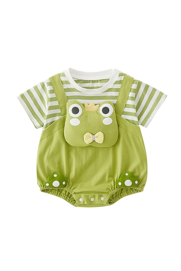 Organic Cotton Baby Bodysuit - Breathable Summer Short Sleeve Romper, Unisex Climbing Outfit with Triangle Design, Daycare Ready Baby Playwear (0-6 Months,Green)