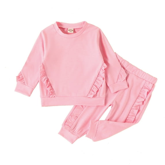 EnJoCho Outfits Set Kids Toddler Baby Girls Boys Autumn Winter Solid Ruffle Cotton Long Sleeve Pullover Sweatshirt Pants Set Clothes Summer Teen Girls Trendy Clothing Set 18-24 Months