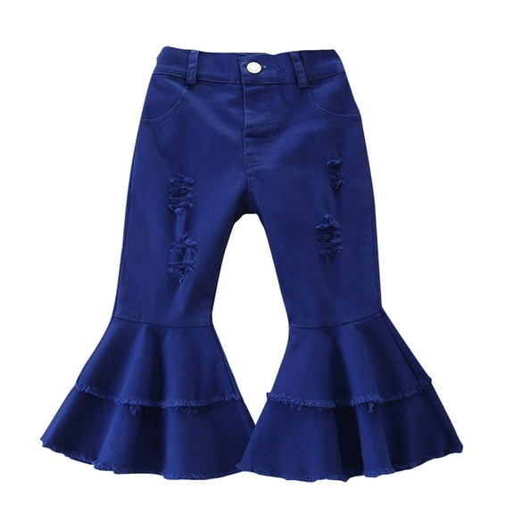 EnJoCho Pants for Toddler Girls Kids Little Girls Solid High Waist Denim Ripped Bell Bottoms Jeans Solid Blue