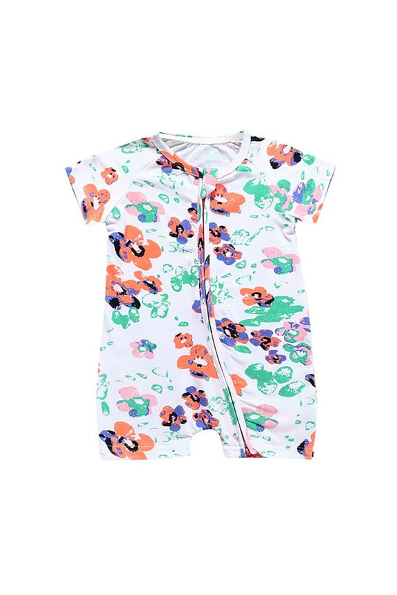 Party Bodysuit for Children Boys and Girls Short Sleeve Cartoon Print Romper 2 Way Zipper Jumpsuit Bodysuits Trendy Clothing for Toddler Baby Girl Boy