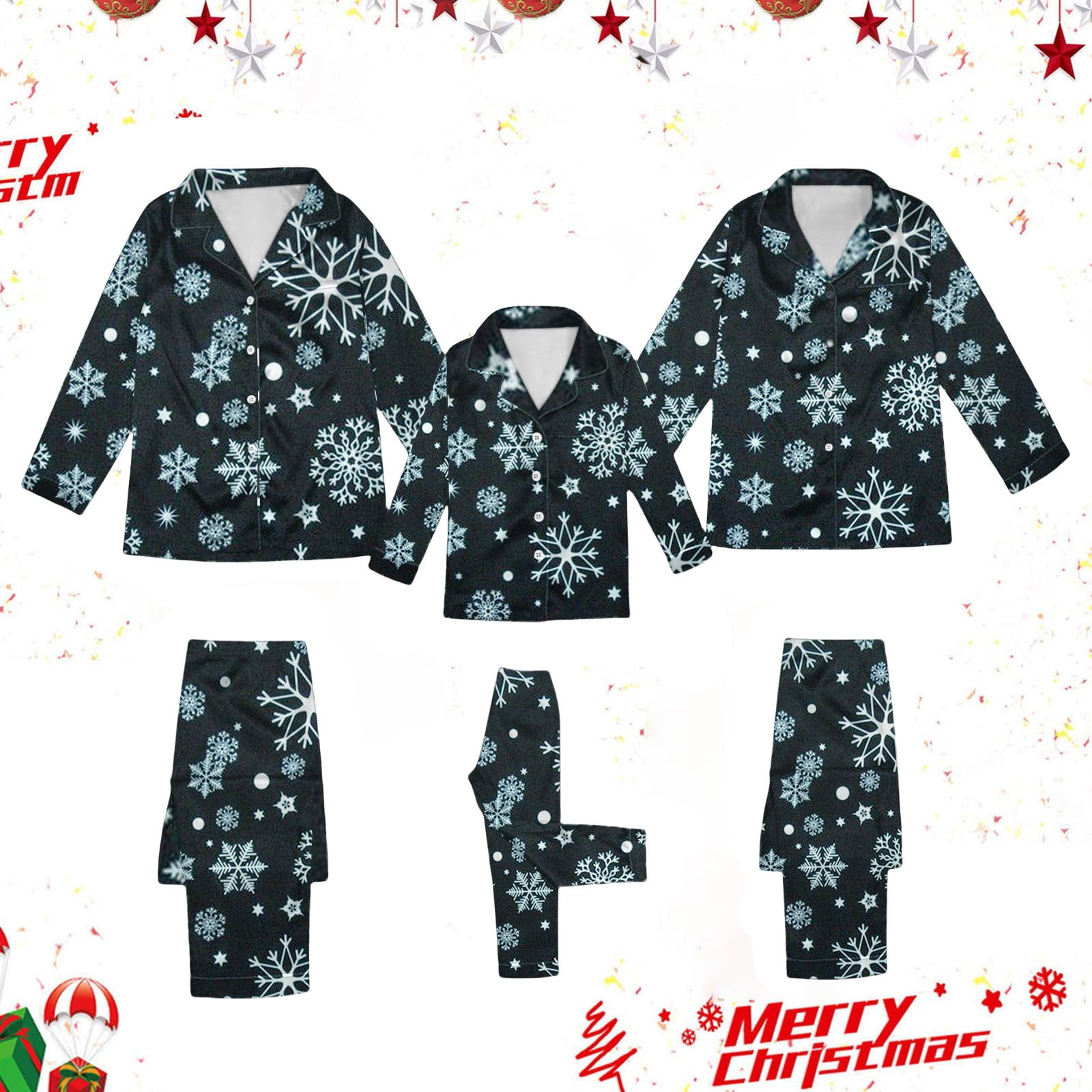 Yihaojia Family Matching Christmas Pajamas – Long Sleeve PJ Set, Black, Holiday Sleepwear For All - View #7