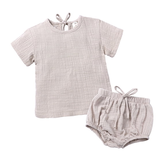 EnJoCho Plaid Pant Toddler Boys and Girls Solid Color Cotton Linen Shorts Short Sleeve 2 PC Children Set Children Boy Holiday Casual Outfits 3-4 Years