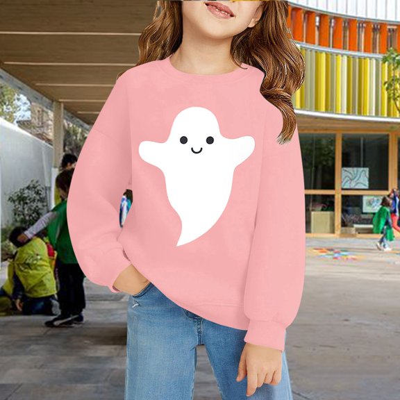 EnJoCho Playful Print White Hoodie Girls Soft Pullover Halloween Sweatshirt Cute Graphic Casual Streetwear Comfy Tween Lounge Wear
