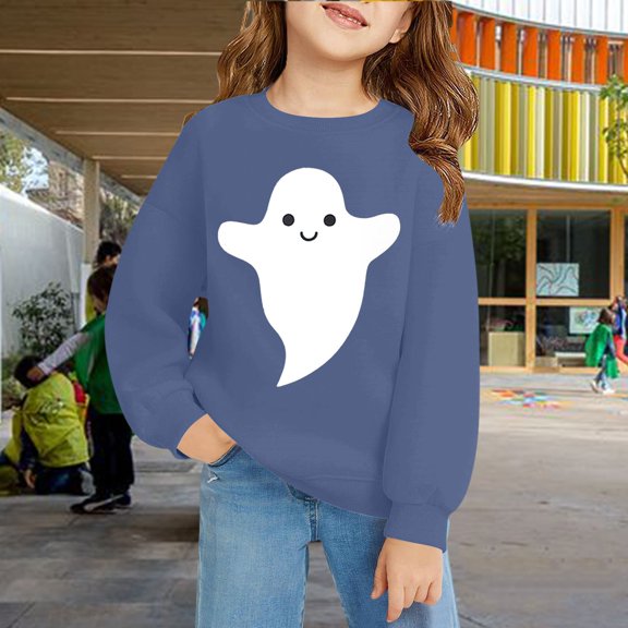EnJoCho Playful Print White Hoodie Girls Soft Pullover Halloween Sweatshirt Cute Graphic Casual Streetwear Comfy Tween Lounge Wear