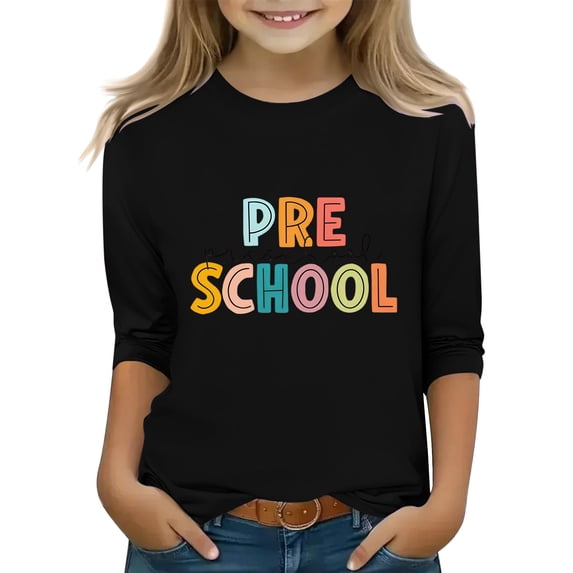 EnJoCho Preschool First Day of School Shirt Boys Girls Back-to-School Colorful Letter Graphic Long Sleeve Little Kid Casual Tee Top Toddler Girl Crewneck School Tee