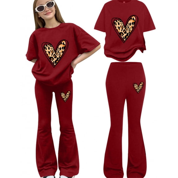 EnJoCho Preschool Girls Matching Shirt and Shorts Set for First Day of School Girls Summer Clothes Leopard Print Short Sleeve Crewneck T-Shirts and Elastic Waist Casual Pants 2 Pcs Outfits