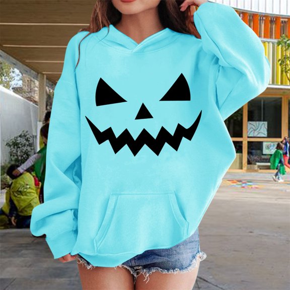 EnJoCho Pumpkin Hoodie Oversized Cotton Pullover for Teen Girls Halloween Sweatshirt Warm Cozy Fall Winter Youth Layering Piece