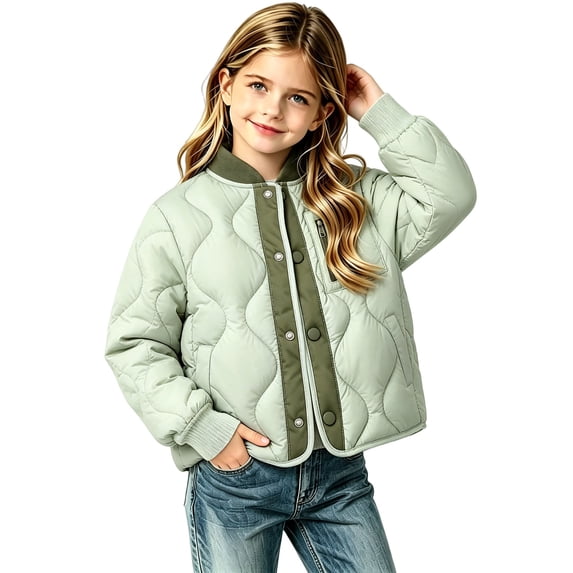 EnJoCho Quilted Jackets for Girls Boys Lightweight Button Down Puffer Coat Boys Girls Quilted Jacket Snap Front Ribbed Collar with Pockets Lightweight Coat for School Family Trips and Weekends