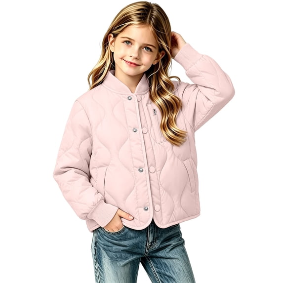 EnJoCho Quilted Jackets for Girls Boys Lightweight Button Down Puffer Coat Boys Girls Quilted Jacket Snap Front Ribbed Collar with Pockets Lightweight Coat for School Family Trips and Weekends
