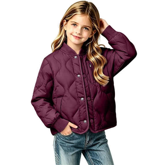 EnJoCho Quilted Jackets for Girls Boys Lightweight Button Down Puffer Coat Boys Girls Quilted Jacket Snap Front Ribbed Collar with Pockets Lightweight Coat for School Family Trips and Weekends