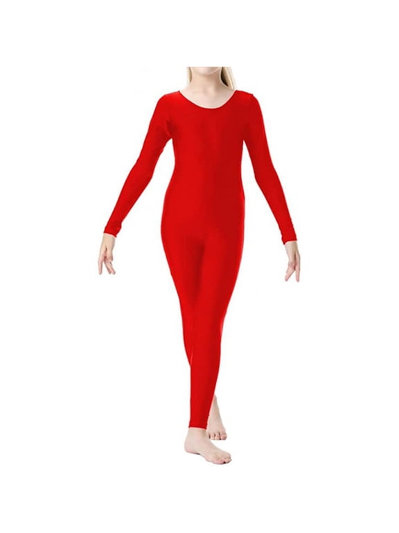 Shiny Long-Sleeve Scoop-Neck Unitard for Girls Ballet Gymnastics Full Body Footless Leotard Performance Bodysuit for Girls Ballet Gymnastics Dance Class