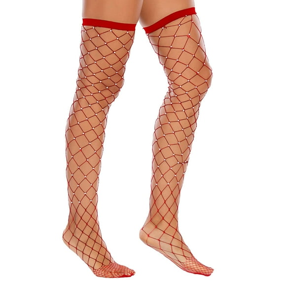 EnJoCho Shiny Rhinestone Hot Drilling Fun Hollow Large Mesh Stockings Knee Length Drill Stockings