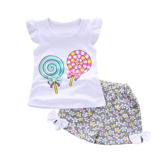 EnJoCho Shirt Girl 2PCS Toddler Kids Baby Girls Outfits Lolly T-shirt Tops+Short Pants Clothes Set Children Little Girl Fashion Clothing Set