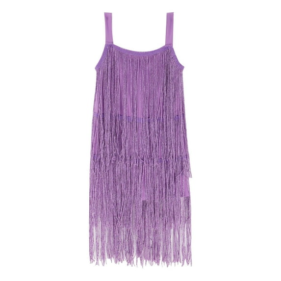 EnJoCho Small Children Girls Solid Color Wide Straps Sleeveless Multi Layer Tassel Princess Dress Beach Resort Party Prom 2023