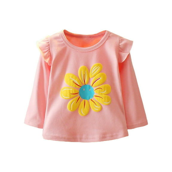 EnJoCho Small Kids Long Sleeve Blouse Little Girls Ruffles Yellow Flower Print Tops Cute Floral Soft T Shirt Toddler Kids Clothes for 0 to 4 Years Spring Fall