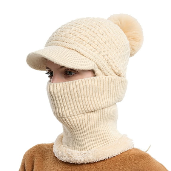 EnJoCho Soft And Warm Knit Beanie For Cooler Weather Women Winter Slouchy Knit Warm Hats Wool Cap Scarf Integrated Pullover Cap Cute Outdoor Ear Protection Cap Knitted Hat