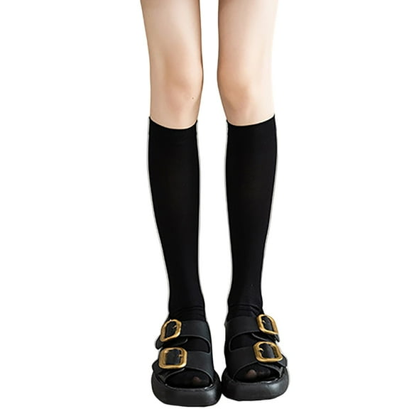 EnJoCho Solid Color High Cut Socks For Women, Soft Casual Mid-Calf Socks For Women, Women's Casual Solid Medium Tube Socks Calf Socks Homewear Socks