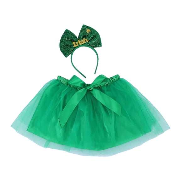 EnJoCho St Patric𝗄s Day Costum𝖾 Set Green Headband Shamroc𝗄 Hair Hoop LED 𝖢lover Light Up 𝖳utu Skirt Glow Skirt Illuminated Party Outfit for Girls Holiday Dress