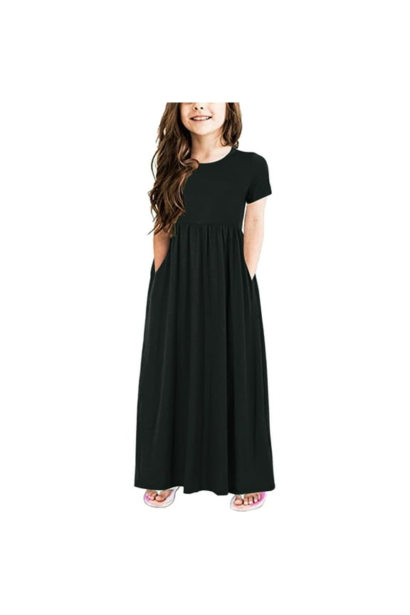 Striped Girls Dresses Kids Summer Short Sleeve Casual Loose Dress Cute Holiday Long Maxi Sundres𝗌es 2-12 Years Old