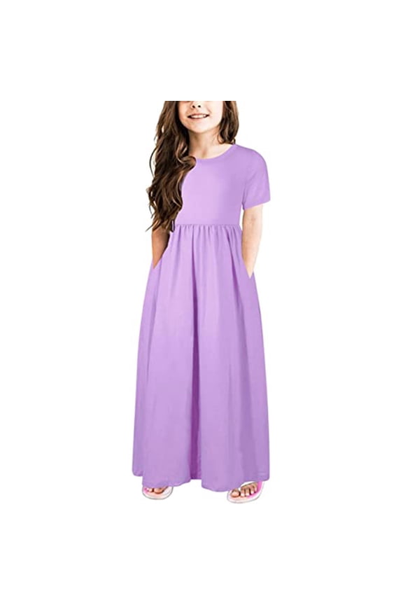 Striped Girls Dresses Kids Summer Short Sleeve Casual Loose Dress Cute Holiday Long Maxi Sundres𝗌es 2-12 Years Old