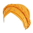 thumbnail image 1 of EnJoCho Women Turban Cap Beaded Headscarf Beanie Braid Wrap Hat Headwear Fashion Pleated Turban Cap Headwrap Sleep Hat, 1 of 4