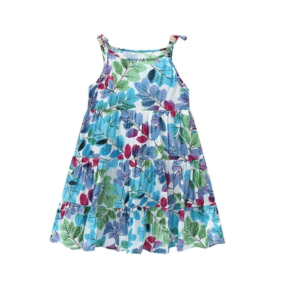 EnJoCho Summer Children's Slip Dress Rayon Silk Girl Colorful Leaves Print Dress Korean Version Of The Big Children's Dress Little & Big Children Summer Fashion Party Dresses 11-12 Years