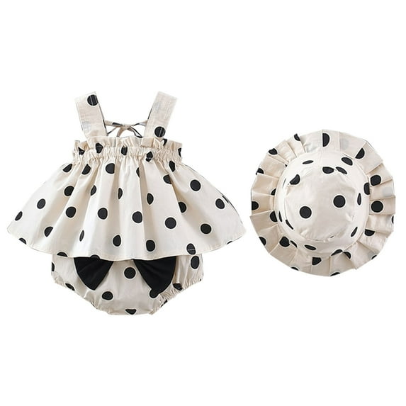 EnJoCho Summer Cute Toddler Girls Polka Dot Suspender Dress Sun Hat Fashion 3 Piece Set Baby Kids Casual Dresses Cute Girl Party Wear Clothes