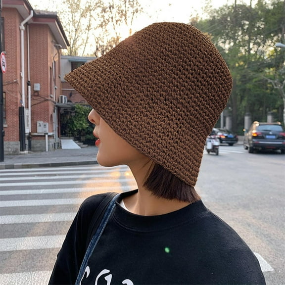EnJoCho Summer Fishing Cap for Women Woven Hat Small Fresh Beach Sunshade Hat Women's Small Brimmed Fisherman Hat