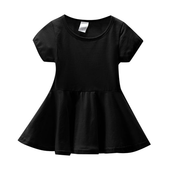 EnJoCho Summer Girl Solid Color Dress Crewneck Short Sleeve A Line Knee Length Dress Casual Home Outing Suitable Fashion Solid Party Dress Little & Big Children Girl Summer Clothes
