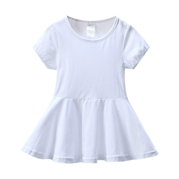 EnJoCho Summer Girl Solid Color Dress Crewneck Short Sleeve A Line Knee Length Dress Casual Home Outing Suitable Fashion Solid Party Dress Little & Big Children Girl Summer Clothes