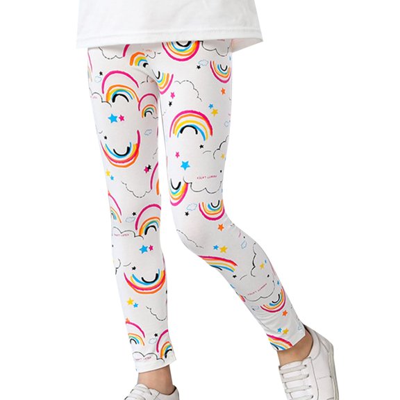 EnJoCho Summer New Cute Cartoon Rainbow Cloud Pattern Children's Fashion Sweet Mid Rise Cropped Pants Little Girl Exercise Pants Size Girls Light Leggings Kids Rainbow