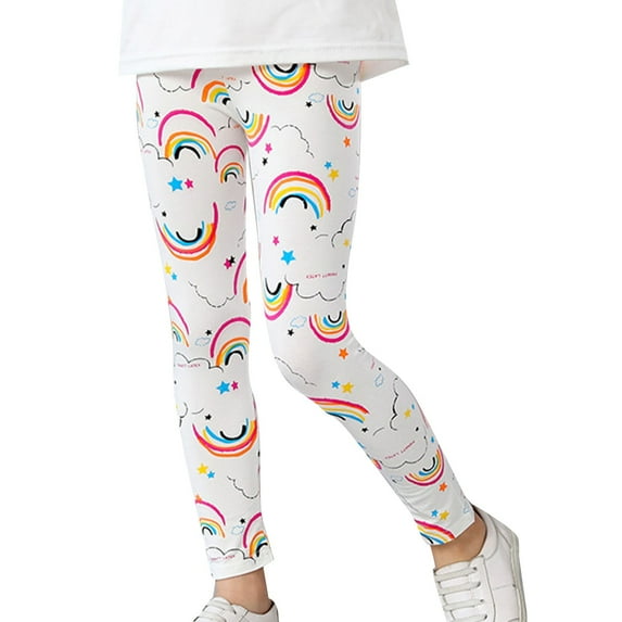 EnJoCho Summer New Cute Cartoon Rainbow Cloud Pattern Children's Fashion Sweet Mid Rise Cropped Pants Little Girl Exercise Pants Size Girls Light Leggings Kids Rainbow