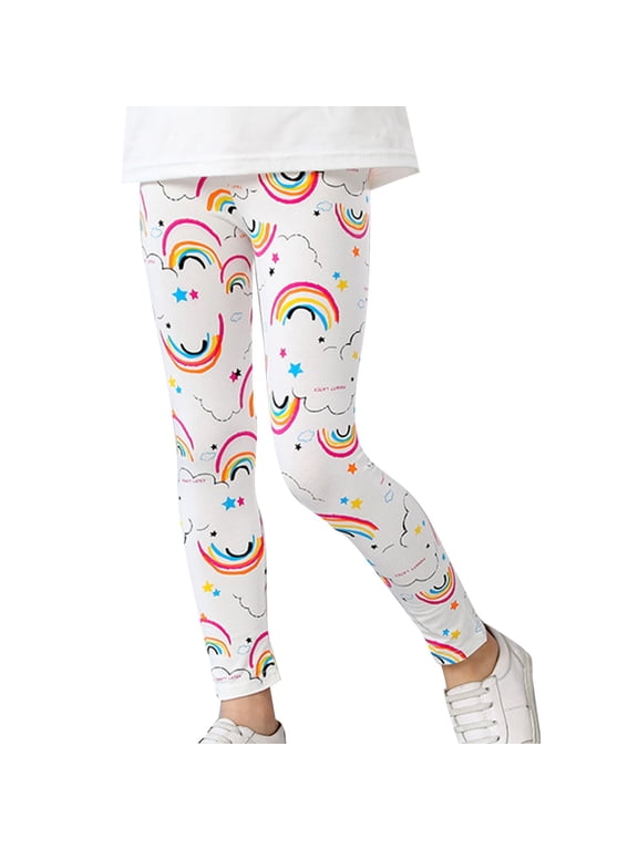Summer New Cute Cartoon Rainbow Cloud Pattern Children's Fashion Sweet Mid Rise Cropped Pants Little Girl Exercise Pants Size Girls Light Leggings Kids Rainbow