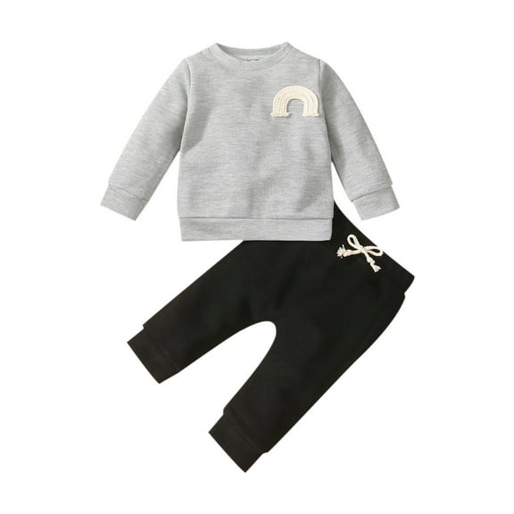 EnJoCho Summer Outfit for Baby Baby Girls Boys Patchwork Rainbow Long Sleeve Sweatshirt Tops Solid Pants Trousers Outfit Set 2PCS Clothes Child Kids Trendy Fall Winter Clothing Set