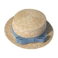 thumbnail image 1 of EnJoCho Summer Sunhat Parent-child Women Baby Kids Girl Beach Bow Straw Flat Brim Round Sun Hat Cap with Small Furry Balls, 1 of 3