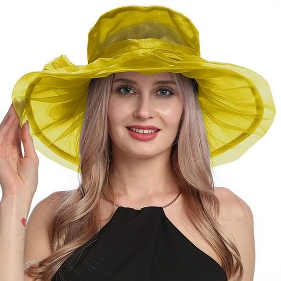 EnJoCho Sun Hat for Ladies Women's Vintage Mesh Wide Brim Wedding Dress Hat Floral Shade Holiday Brim Top Hat