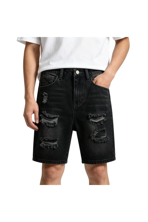 Teen Boys Jean Shorts Denim Summer Trendy Jorts Fashion Ripped Cute Jeans Shorts High Waist Straight Leg Bermud𝖺 with Pockets Boys Destroyed Denim Shorts